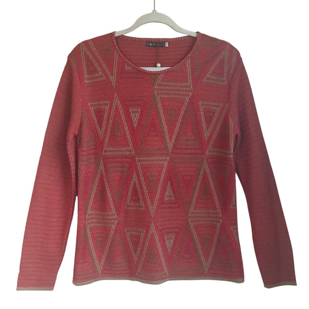 SOL Womens Medium Baby Alpaca Coral Red Geometric Sweater*Read